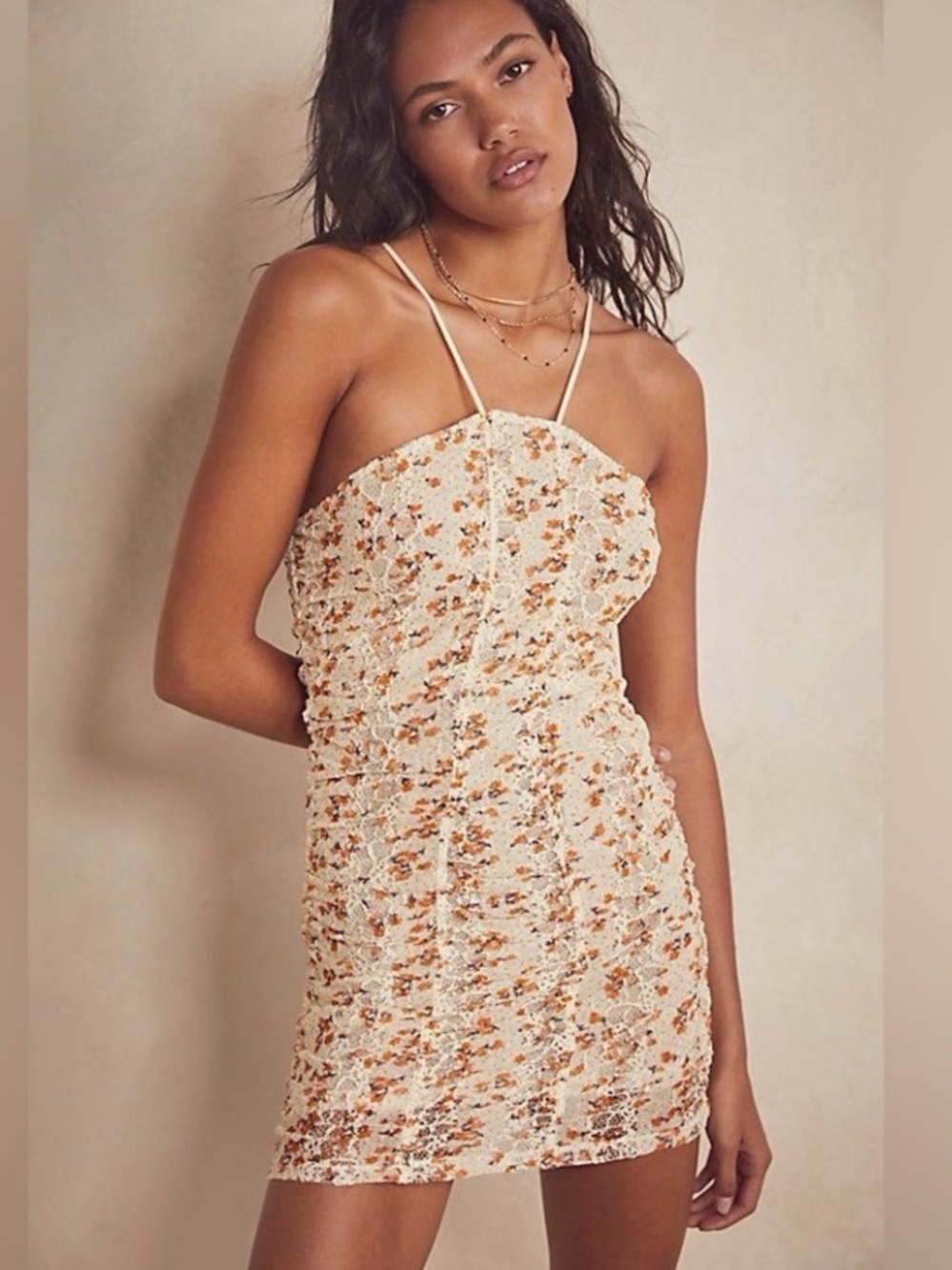 Free People Intimately Pucker Up Mini Slip Dress Ivory Floral Large NWOT